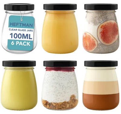 Zdjęcie produktu dla Zestaw 6 małych szklanych słoików z pokrywkami, szczelne pojemniki o pojemności 100 ml