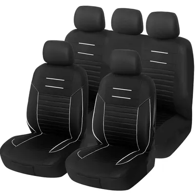 Produktbild von Upgrade4cars Autositzbezüge Set Universal | Autoschonbezüge Vordersitze & Rückbank | Autositzbezug Schwarz weiß | Autozubehör Innenraum Deko | Geschenke für Frauen und Männer