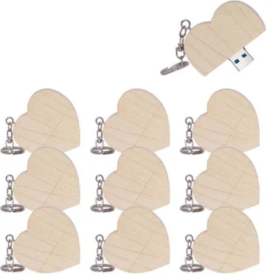 Image de Clé USB en bois en forme de cœur, 8 Go, lot de 10, USB 2.0