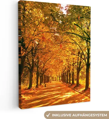 Produktbild von MuchoWow® - Leinwandbilder - Wald - Herbst - Jahreszeiten - Ländlich, Wandbild, Wanddeko Bilder Wohnzimmer, 90x120 cm