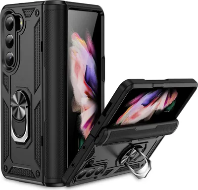 Produktbild von Hülle für Samsung Galaxy Z Fold 5 Dual Layer Militäre Scharnierschutz Schutzhülle mit Ringhalterung Ständer Schwarz
