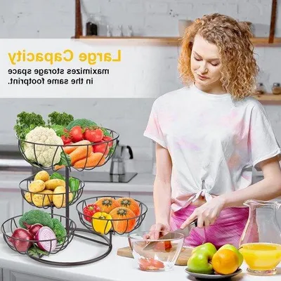 Image de Étagère à snacks en métal marron à 4 niveaux pour fruits et légumes
