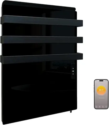 Produktbild von Infrarotheizung mit Thermostat 730 Watt, Bad-Heizkörper mit Handtuchhalter, Infrarot Wandheizung mit App Steuerung, Elektroheizung mit Touchscreen, Handtuchheizung, Handtuchtrockner, Schwarz