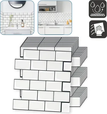 Produktbild von LZQ 3D Fliesenaufkleber 10 Stück Selbstklebende Fliesensticker 30,5x30,5cm DIY Fliesenfolie Wandaufkleber für Bad und Küche Deko, Weiß