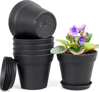 Zdjęcie produktu dla Zestaw 6 doniczek hydroponicznych 17,8 cm doniczka ze spodkiem czarna