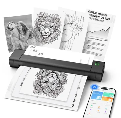 Zdjęcie produktu dla Drukarka termiczna przenośna Bluetooth USB - A4 - Bezatramentowa - Czarna - Do domu i w podróży