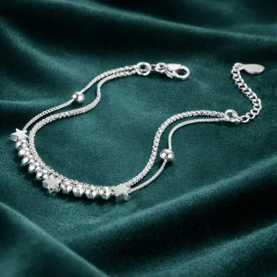Produktbild von Damen Armband Silberfarben mit Sternen und Perlen Verstellbar 16+4cm
