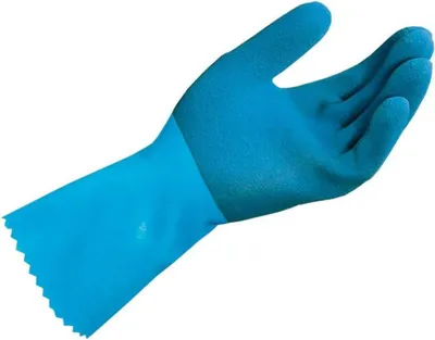 A single blue glove is shown against a white background.