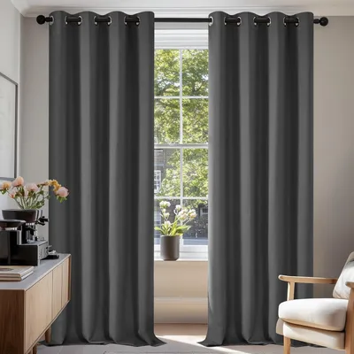 Produktbild von Verdunkelungsvorhänge Ösen Thermovorhang Kälteschutz Hitzeschutz 270x140 cm Dunkelgrau 2er Set