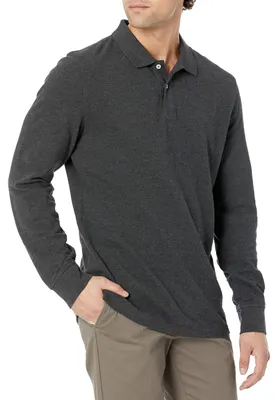Productafbeelding van A. Essentials heren poloshirt met lange mouwen, van piqué-katoen, slim-fit model, dunne kwaliteit