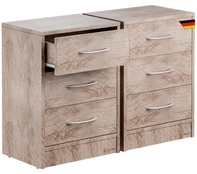 Obrázek produktu pro Noční stolek - Sada 2 ks - 54 x 39 x 28 cm - 3 zásuvky - Dub