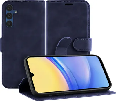 Image de Cazy Coque compatible avec Samsung Galaxy A15 (4G/5G) Coque avec Porte-cartes - Bookcase Premium - Bleu
