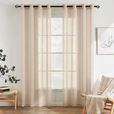 Obrázok produktu pre Unyqoos® Transparentné záclony (sada 2 kusov) – ľahké polyesterové záclony, 140 x 215 cm, béžovej farby, vhodné do obývačky a spálne