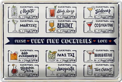Produktbild von Blechschild Fresh Cocktails Mojito Maragrita 30x20cm