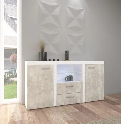 Produktbild von TOP Kommode Sideboard Rumba Wohnwand Wohnzimmer Anbauwand Betonoptik Weiss matt