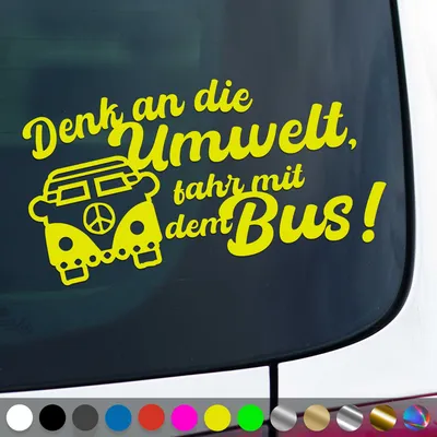 Produktbild von PantherPixel Fahr Mit Dem Bus Aufkleber Denk An Die Umwelt Sticker Auto Geschenkidee Farbe Neon-Gelb