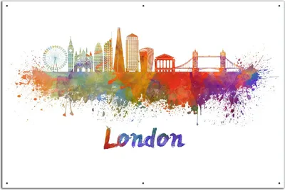 Produktbild von Wallario Outdoor-Poster für Garten oder Balkon, Motiv Städte als Aquarell - Skyline von London, in ca. 61 x 91,50 cm