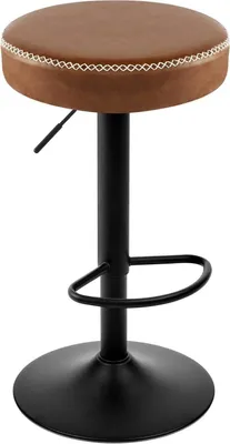 A studio shot of a brown and black adjustable bar stool.