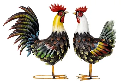 Produktbild von 2er Set Hahn und Henne bunt 44/46cm Metall stehend Dekofigur Deko Haus Garten