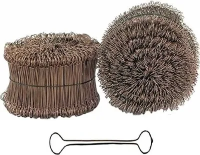 Two bundles of wire ties and a single wire tie shown against a white background.