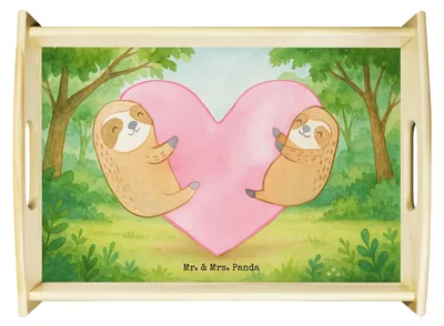 Produktbild von Mr. & Mrs. Panda Tablett Faultiere Herz Design - Weiß - Geschenk, Serviertablett, Hochzeitstag, für Frauen, Mitbringsel, Partner, Frühstückstablett, Liebe, betttablett