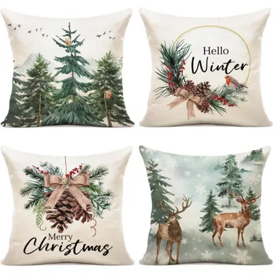 Produktbild von Kissenbezüge Weihnachten 50x50 cm Leinen-Mischgewebe 4er Set