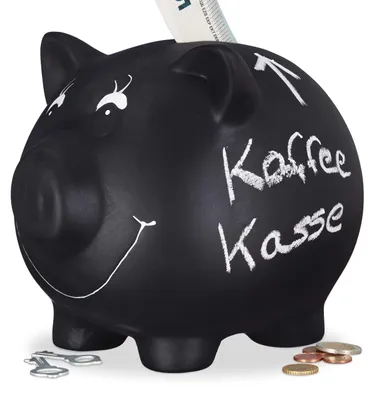 Sparschwein aus Keramik, schwarz, beschreibbar, 14 x 17 x 13 cm
