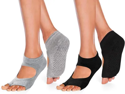 Imagen del producto de Calcetines antideslizantes para mujer, transpirables, talla 35-42, 2 pares, para pilates