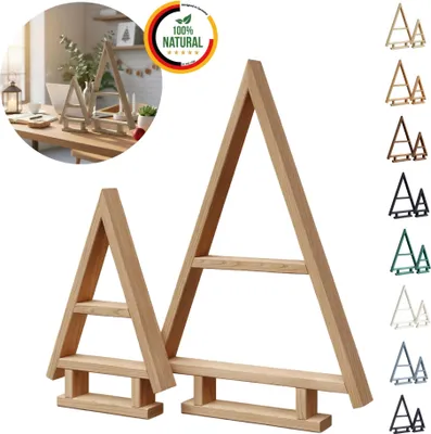 Immagine prodotto di Floranica Albero di Natale in Legno Fatto a Mano Set da 2 - Non Trattato,  Decorazione Natalizia da tavolo, Espositore Decorativo per Natale Ornamento