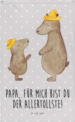 Produktbild von Mr. & Mrs. Panda Wandteppich Bären mit Hut - Grau Pastell - Geschenk, Wandbild, Tapestry, Family, Bär, Kinder, Boho, Vatertag, Muttertag, Familie, Hängedeko, Tapisserie