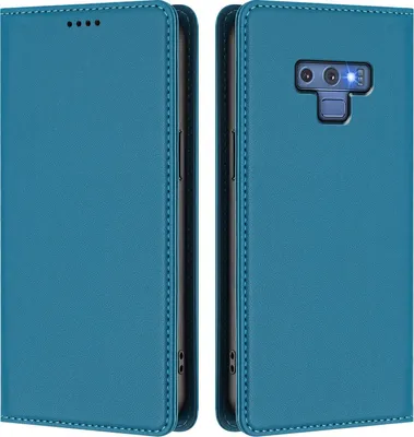 Image de Étui en cuir pour Samsung Galaxy Note 9, étui à rabat magnétique en cuirPolyuréthaneavec support, bleu lac