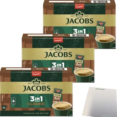 Produktbild von Jacobs 3in1 Kaffee-Sticks Classic 30er (3x120g Packung) + usy Block