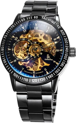 Produktbild von Alienwork IK Automatikuhr Armbanduhr Herren Damen Schwarz Edelstahl Metallarmband Skelett Glasboden