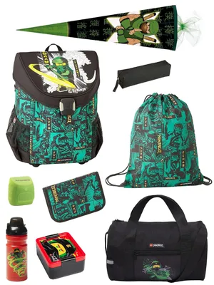 Produktbild von Lego Ninjago Schulranzen Set EASY GREEN Ninja Schultasche 9-teilig mit mit Lunch-Set, Sporttasche und Schultüte