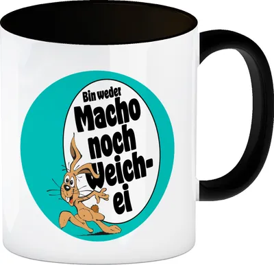 Produktbild von Weder Macho noch Weichei Kaffeebecher in schwarz in türkis mit Osterhase