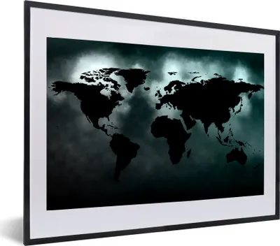 Produktbild von MuchoWow® MuchoWow® Gerahmtes Poster Weltkarte - Schwarz und weiß 60x40 cm - Poster mit zchwarzem Bilderrahmen - Schlafzimmer - Plakat in Rahmen - Drucken