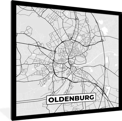 Produktbild von MuchoWow® Gerahmtes Poster Karte - Stadtplan - Deutschland - Oldenburg - Karte 40x40 cm - Poster mit Schwarzem Bilderrahmen Wandposter Rahmen Foto Bilder - Mit Rahmen - Wanddekoration Schlafzimmer