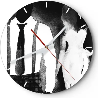 Produktbild von Wanduhr - Rund - Glasuhr - Frau Mann - 40x40cm - Schleichendes Uhrwerk - Lautlos - zum Aufhängen bereit - Dekoration Modern - Wanddekoration aus Glas - C3AR40x40-3748