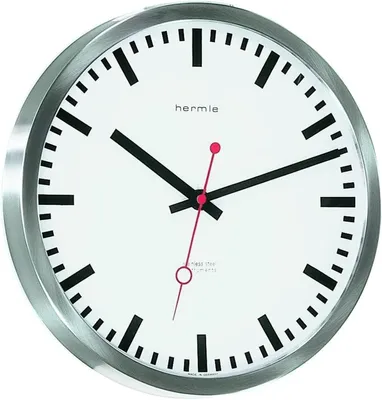 Hermle Bahnhofsuhr 30471-000870 Silber Funk – Edelstahlgehäuse und roter Sekundenzeiger