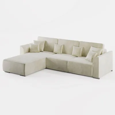 Image de ECKSOFA LUMO L : Canapé convertible crème en velours, avec coffre de rangement