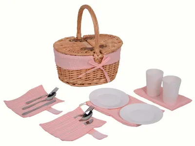 Productafbeelding van Picknickmand voor 2 personen - Ovaal - Rieten mand - Inclusief bestek/borden/bekers - Draagbaar - Gevlochten wilgenmateriaal - Picknickset