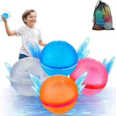 Produktbild von 4 Stück Wiederverwendbare Wasserbomben Selbstschließend, Eine Sekunde Schnellfüller Wasserbomben Set, Wasserspielzeug Pool Spielzeug Strandspielzeug