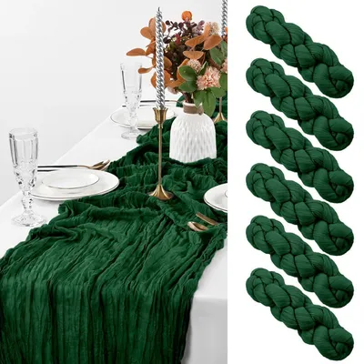 Produktbild von 6er-Pack Käsetuch Tischläufer rustikal Gaze 90x300cm Dunkelgrün Boho Hochzeit Geburtstag