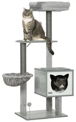 Imagen del producto de Árbol para gatos, diseño de varios niveles, hamaca cómoda, color gris claro