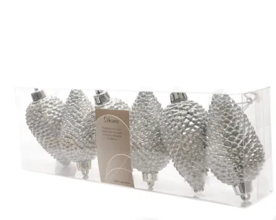 Produktbild von Christbaumschmuck Zapfen bruchfest Ø 4,5cm / H 8cm 6 Stk silber