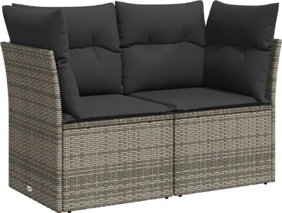 Image de vidaXL Canapé de jardin 2 places avec coussins Gris Poly rotin