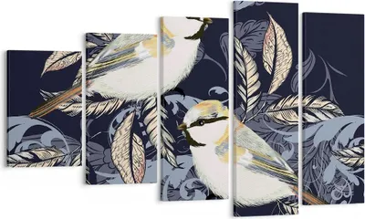 Produktbild von Bild auf Leinwand - Leinwandbild - 5 Teile - Vögel Blätter Ornament - 100x60cm - Wand Bild - Wanddeko - Wandbilder - Leinwanddruck - Bilder - Wanddekoration - Leinwand bilder - EG100x60-4408