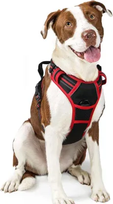 Produktbild von Famanu Anti-Zieh-Hundegeschirr verstellbar mit Handgriff und Frontclip, reflektierend und bequem, schwarz/rot, Größe L