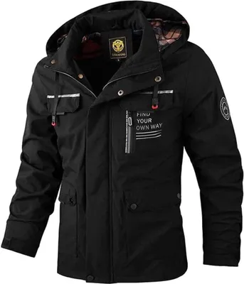 Obrázek produktu pro ASKSA Pánská neformální bunda Taktický zimní kabát s kapucí a zipem Prodyšná outdoorová bunda Trekkingová přechodová bunda,černá,L