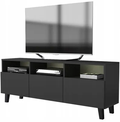 Zdjęcie produktu dla czarna szafka rtv pod telewizor 150 cm 3 półki na nóżkach